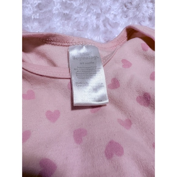 Little Beginnings Baby Girls Pink Heart Ruffle Sleeve Bodysuit Onesie 6-9 Months - Picture 2 of 3